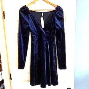 NWT Navy Velvet Glitter Skater Dress, Size Small